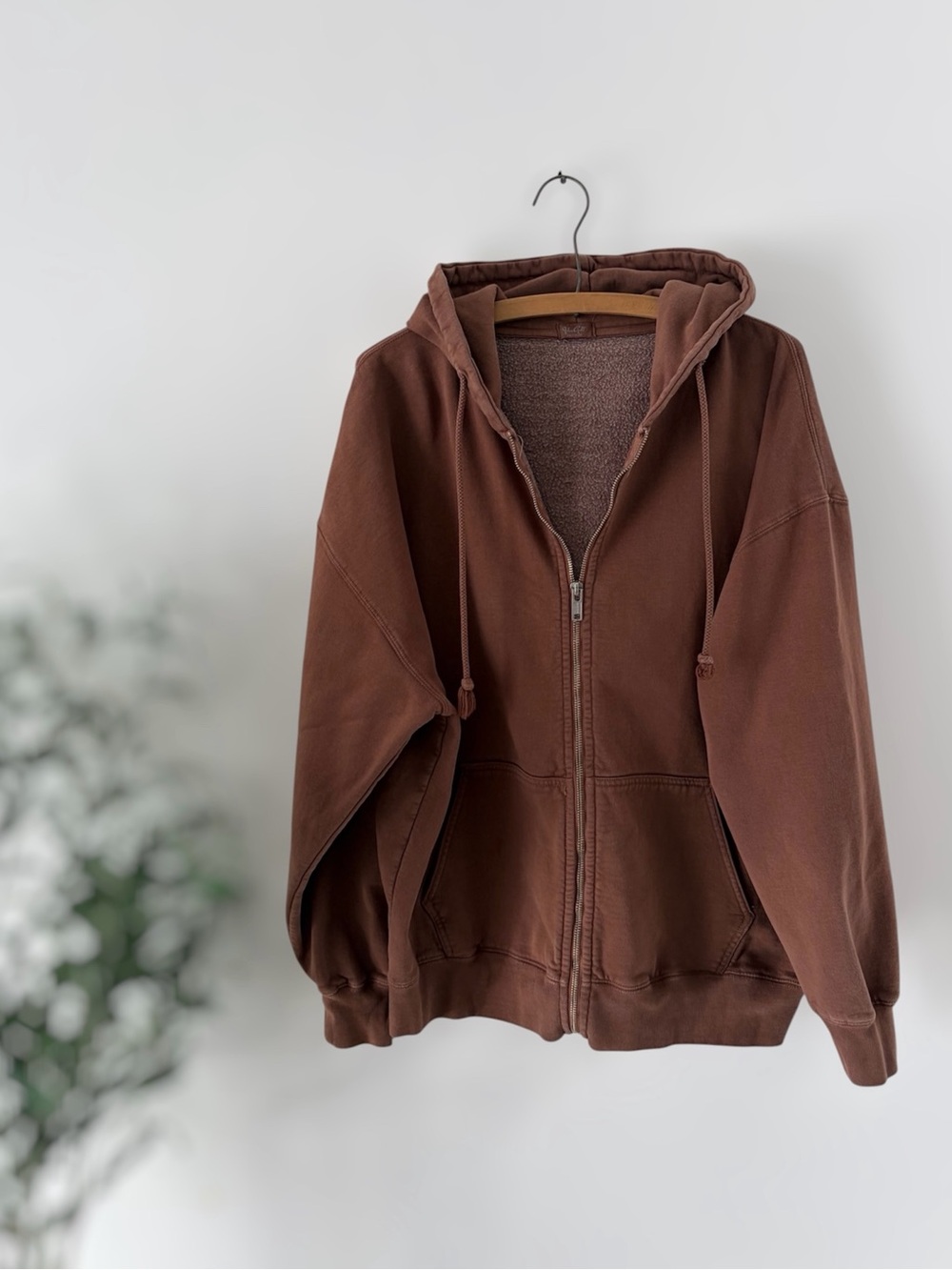 Brandy Melville John Galt Christy Oversized Zip Hoodie Brown OS